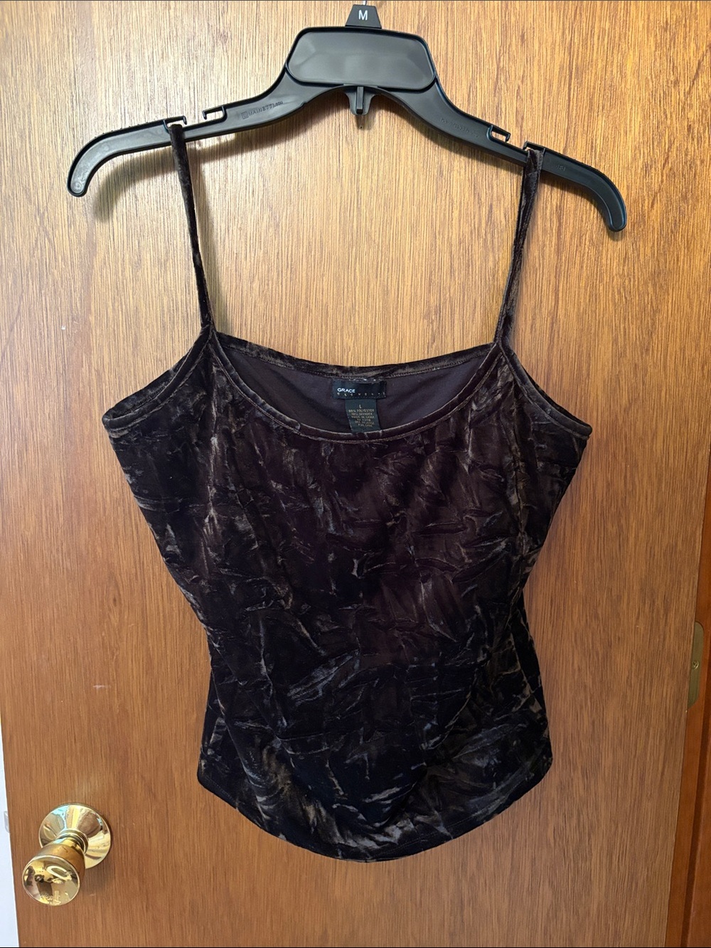 Grace Elements Black Crushed Velvet Cami with Spaghetti Straps Y2K Vintage